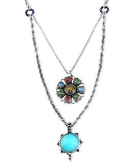 Lucky Brand Necklace, Silver Tone Turquoise Sunflower Pendant