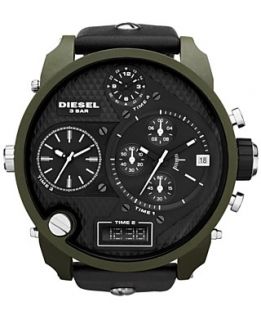 Diesel Watch, Analog Digital Black Leather Strap 66x57mm DZ7250