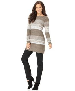 Alfani Sweater, Boatneck Long Sleeve Striped Metallic Tunic