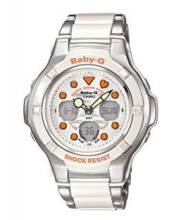 Baby G Watch, Womens Analog Digital Stainless Steel and White Resin