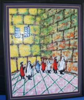 Mark Moses Enamel on Copper Painting Signed Jerusalem Wailing Wall 18