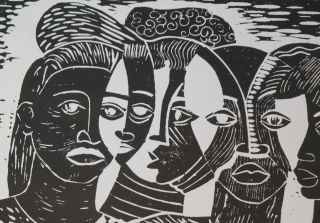 Margaret Taylor Burroughs Linocut Faces of Picasso