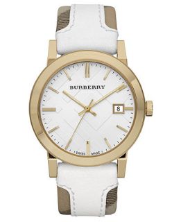Burberry Watch, Womens Swiss Haymarket Check Fabric and Smooth White