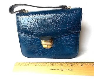 Vintage Margolin Blue Alligator Pattern Leather Purse