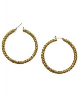 Tahari Earrings, Gold Tone Glass Crystal Black Hoop Earrings