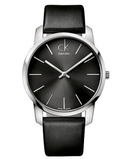 ck Calvin Klein Watch, Mens Swiss City Black Leather Strap 43mm