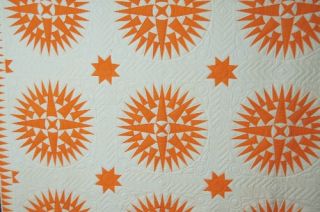 cotton 40s orange and white 32 point mariners compass & stars quilt