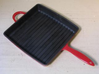 Mario Batali red enamel cast iron skillet or panini press. 11 square