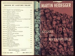 Essays in Metaphysics by Martin Heidegger, 1960 1st US edition w/DJ