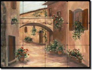 Martinelli Tuscan Buildings Floral Tumbled Marble Mural