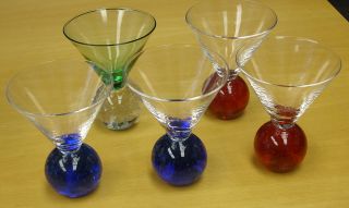 Martini Glasses with Colored Glass Ball Base