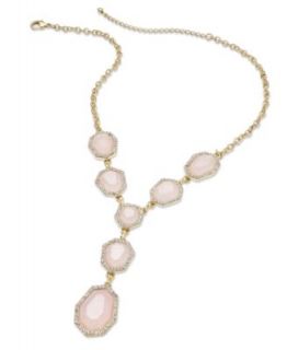 Charter Club Necklace, Gold Tone Milky Pink Stone Frontal Necklace