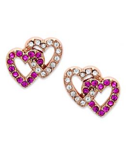 Juicy Couture Earrings, Rose Gold Tone Pave Double Heart Stud Earrings