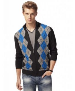 INC International Concepts Sweater, Zip Up Argyle Sweater   Mens