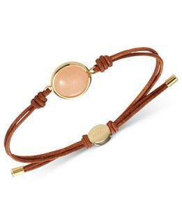 NEW Fossil Bracelet, Gold Tone Peach Bead Leather Bracelet