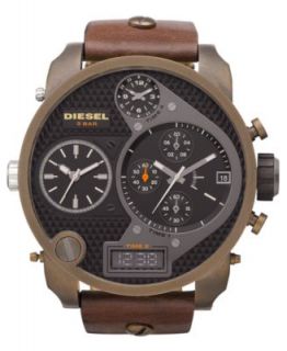 Diesel Watch, Chronograph Brown Leather Strap 51mm DZ7258   All