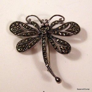 Judith Jack Sterling Marcasite Dragonfly Pin Brooch Signed
