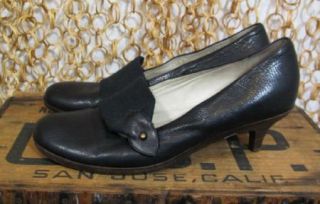 Womens Black Leather Kitten Heel Italian Mary Jane Shoes 38 5