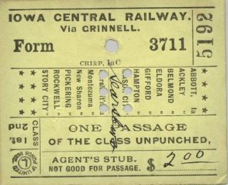 Central Railway railroad passenger train ticket Mason City boro