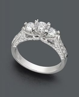 X3 Diamond Ring, 18k White Gold Certified Diamond Three Stone Ring (1
