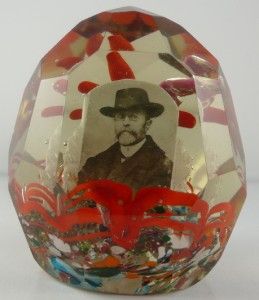 Vintage Czech Glass Paperweight Tomas Masaryk 1st President of