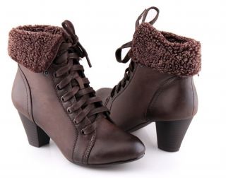 Fur Lace Up Block Heels Ankle Boots Bootie Shoe Free SHIP 4032