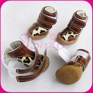 Coffe PU Leather Chihuahua Dog Shoes Boots Booties 1