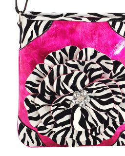 Zebra Flower Messenger Cross Body Handbag Purse H Pink