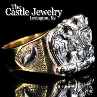 Diamond Double Eagle Masonic Ring Yod 14th Degree and Sublime Prince