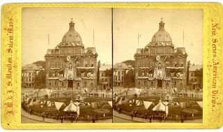 SALEM MASS STEREOVIEW CITY HALL DECORATED CHARLESTON MASS JUNE 17 1875