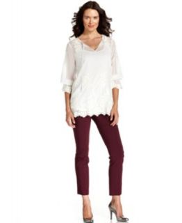 Alfani Short Sleeve Paisley Lace Top & Tummy Control Skinny Pants