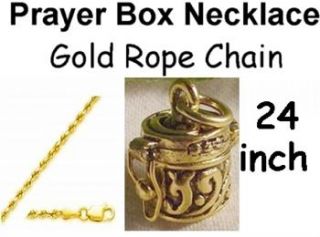 Gold Christian Prayer Box Necklace 24 inch Solid Rope