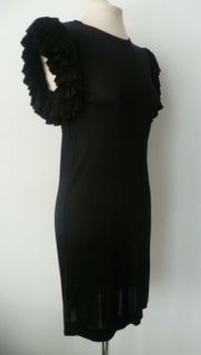 Matthew Williamson Black Large Pleated Ruffle Sleeve Jersey Dress UK 8