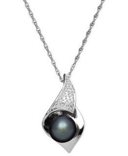 Sterling Silver Necklace, Black Cultured Freshwater Pearl and Diamond