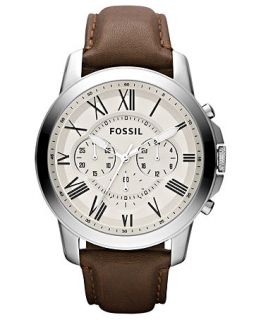 Fossil Watch, Mens Chronograph Grant Brown Leather Strap 44mm FS4735