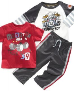 Nannette Baby Set, Baby Boys 3 Piece Monster Drummer Shirts and Pants