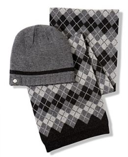 Tommy Hilfiger Beanie and Scarf, Reverisble Ribbed Beanie and Argyle