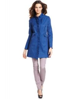 Via Spiga Raincoat, Hooded Belted Button Front   Womens Coats