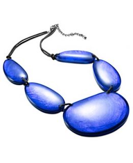 Style&co. Necklace, Silver Tone Blue Resin Shell Frontal Necklace