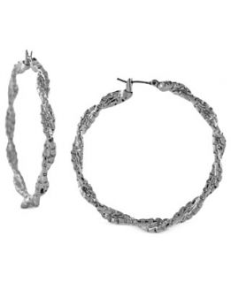 Jessica Simpson Earrings, Silver Tone Twisted Hoop Earrings