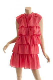 BCBG Max Azria Geranium Pink Woven Tiered Ruffle Dress Size XXS