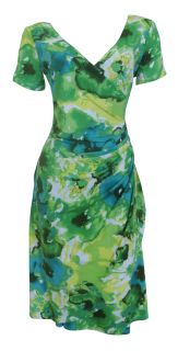 Vivid Green Flutter Sleeve Faux Wrap Dress Sarah Size 16 New