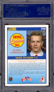1990 Score 398 Mats Sundin Rookie Nordiques PSA 10 286076