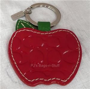 Coach Signature Leather Apple Picture Frame Key Chain Fob Red Patent