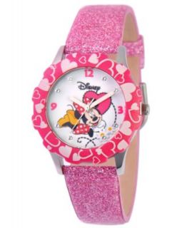 Disney Watch, Kids Glitz Minnie Mouse Pink Glitter Leather Strap 32mm