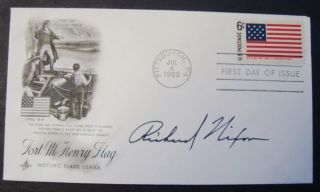1968 Richard Nixon Autograph on FDC Fort McHenry Flag