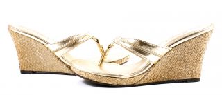 Lilly Pulitzer McKim High Wedge Gold Metallic Sandals Shoes 6 New