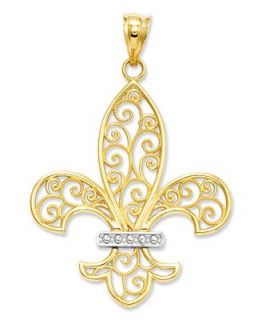 14k Gold and Sterling Silver Charm, Filigree Fleur De Lis Charm