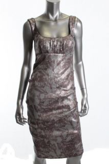 Nicole Miller New Silver Sequined Tucked Empire Lined Cocktail Evening