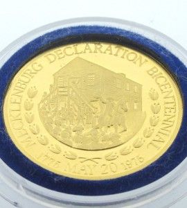 22k Gold Mecklenburg Declaration Bicentennial 1775 May 20 1975 Coin